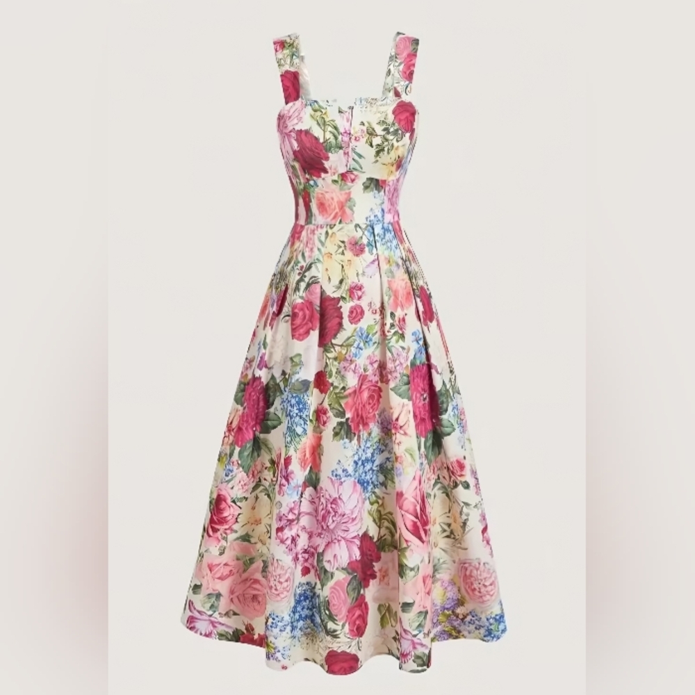 Floral Strapless Midi Dress - Pink Multi